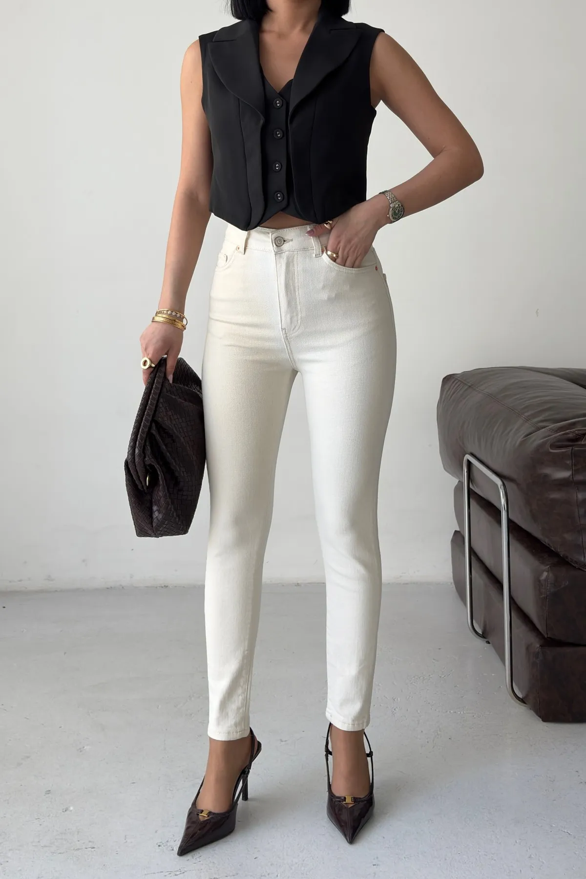 Skinny Kot Pantolon 815 Naturel