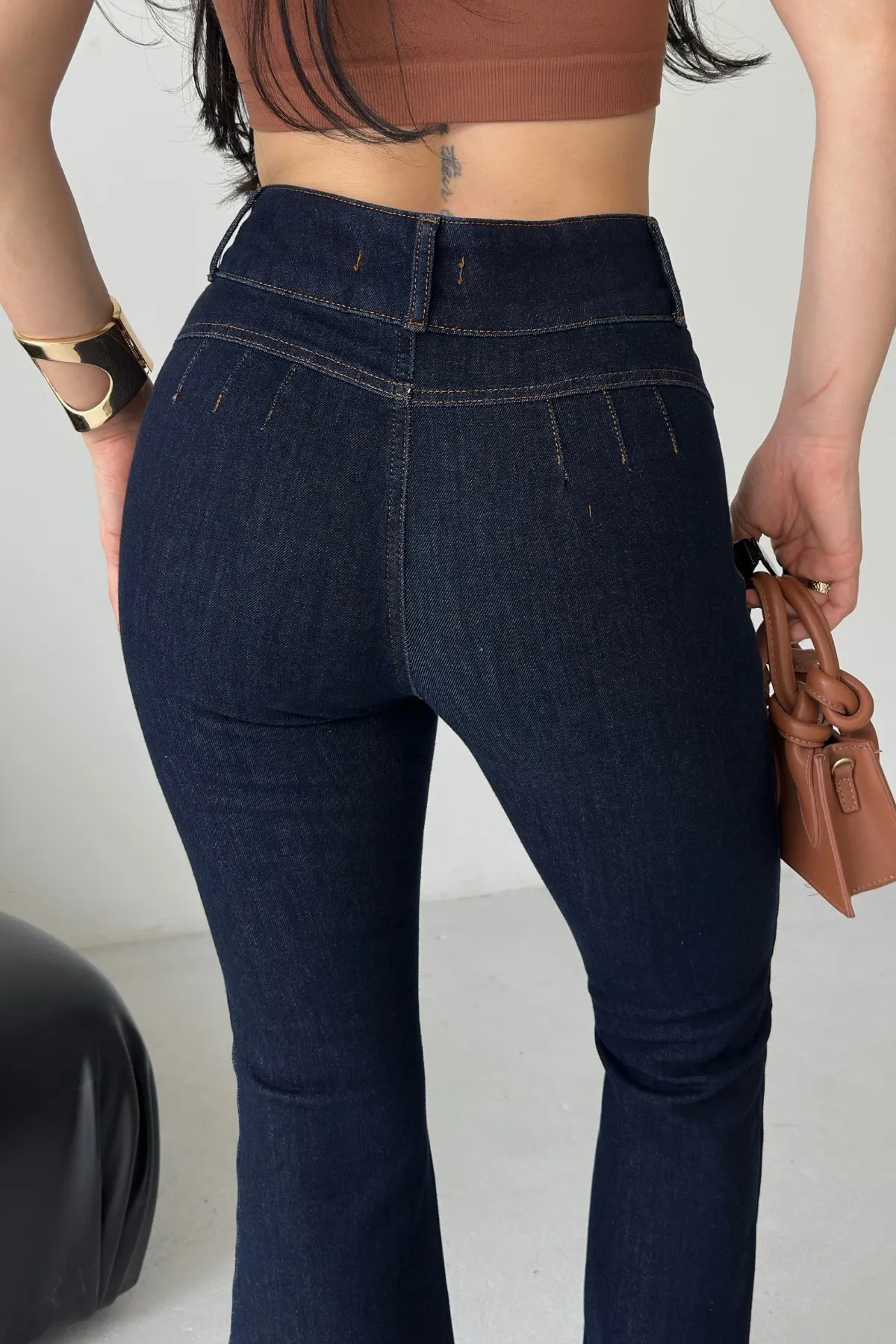 Pensli Geniş Kemerli Kot Pantolon 7151 Slaplı Lacivert