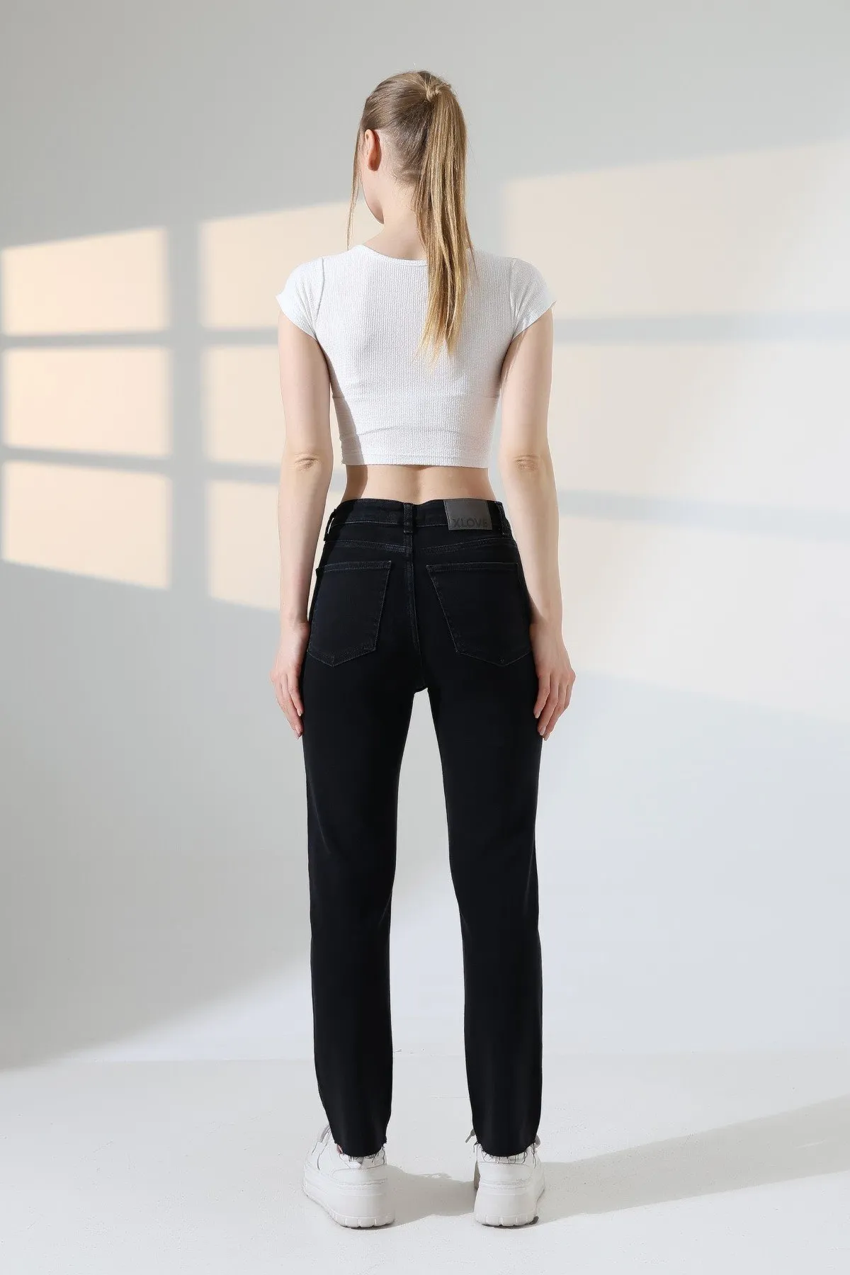 Zımba Taşlı İspanyol Mom Fit Kot Pantolon 7192 Düz Antrasit